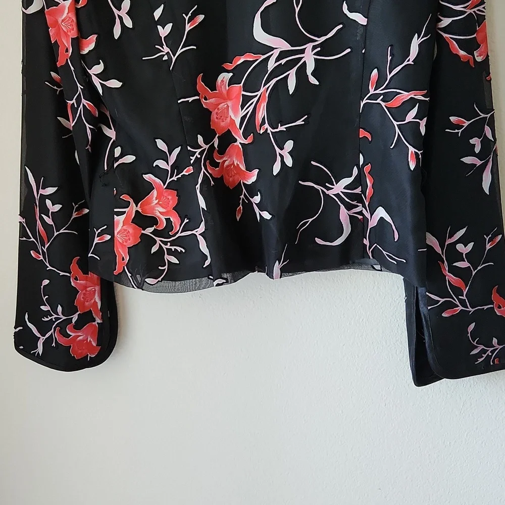 Dress barn black floral jacket Sz 6/8 Asian Inspired Office Business Core